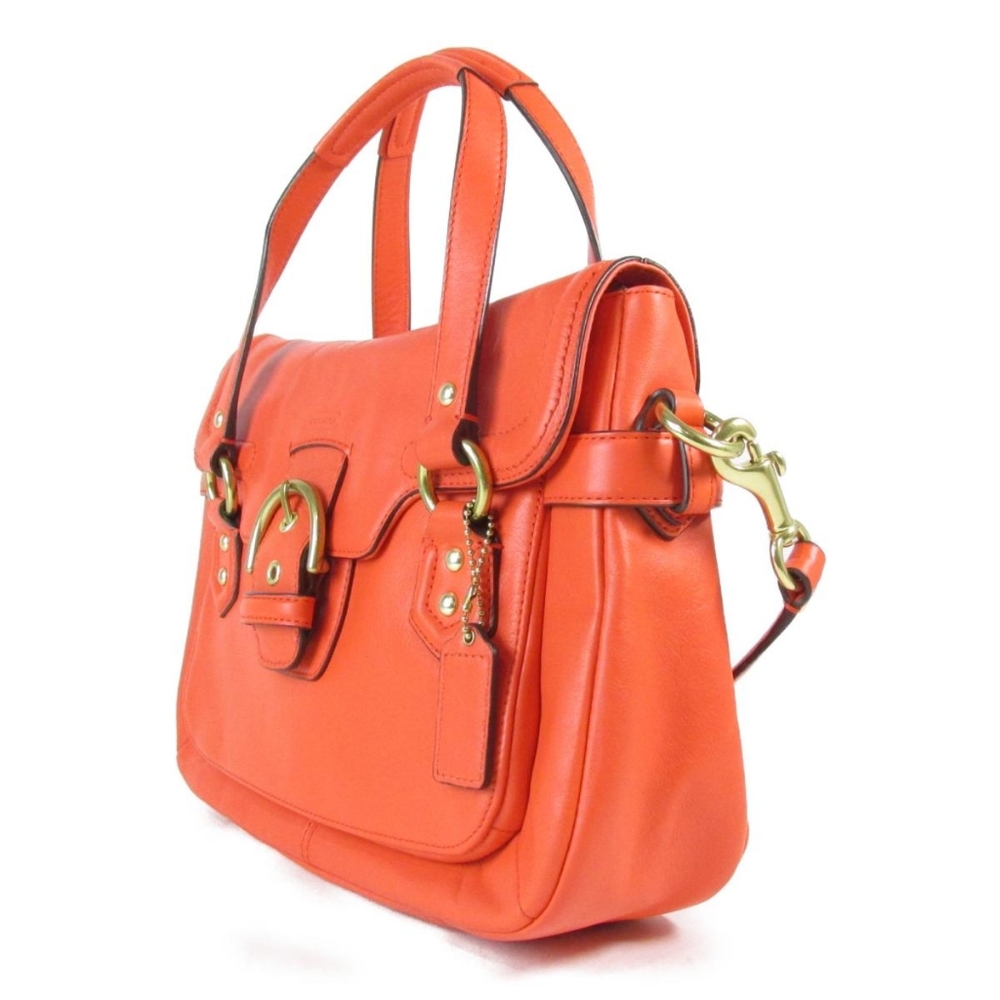 COACH Campbell Eva Orange Leather Large Flap Shoulder Bag Purse Dust Bag - Picture 12 of 15